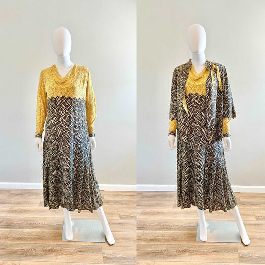 Vintage 1920s Floral Cold Rayon Dress / 20s Day Dress / Size M